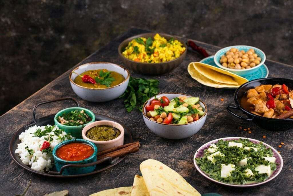 Assorted of traditional Indian food.