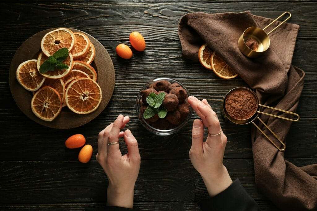 Chocolate truffles, concept of delicious sweet food