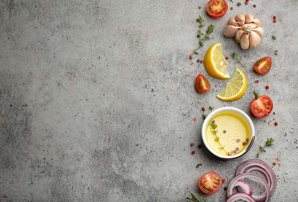 Food cooking background with ingredients copy space